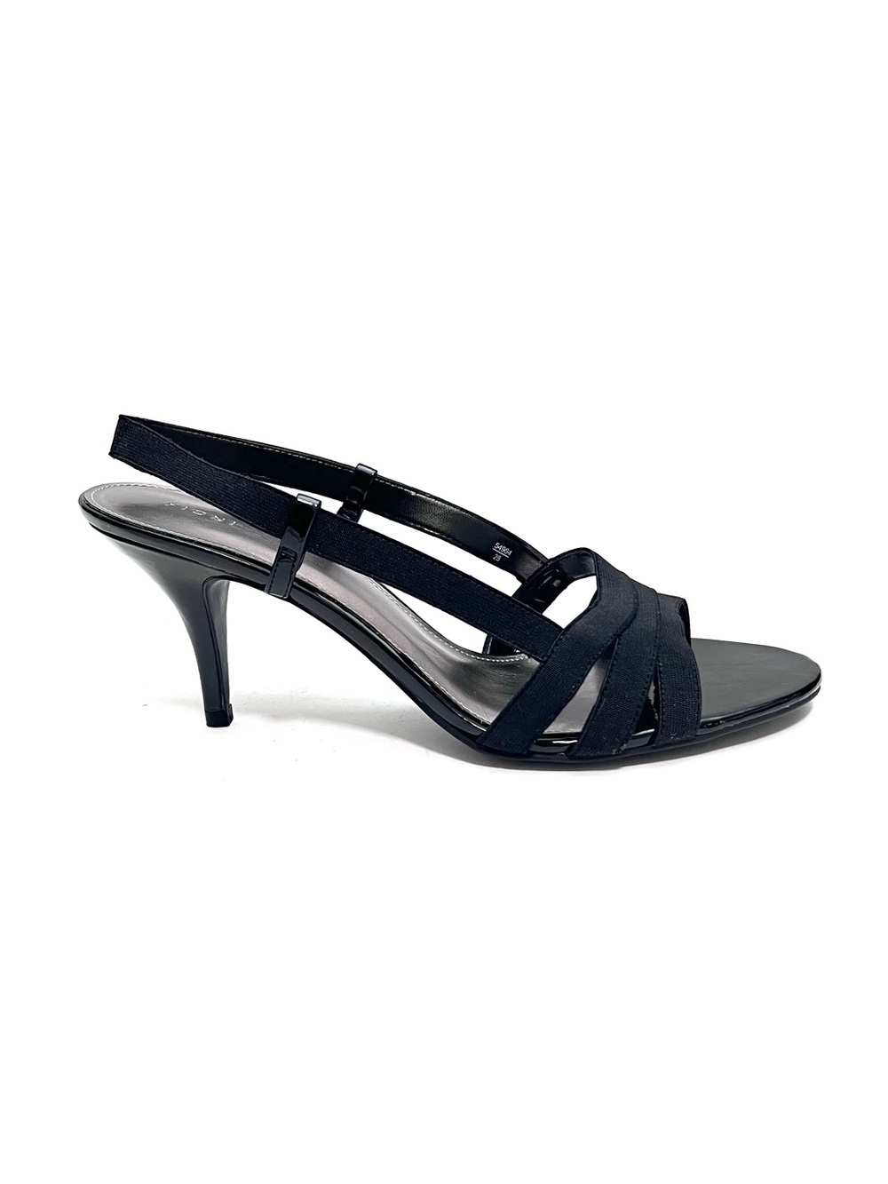Vintage Y2K deadstock black strappy fabric wide width slingback heels